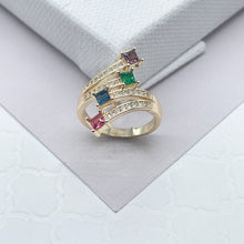 Load image into Gallery viewer, 18k Gold Filled Ring: Multi Color Zirconia, Micro Pave Band
