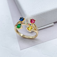 Load image into Gallery viewer, 18k Gold Filled Pink, Blue, Yellow and Green Color Cubic Zirconia Stones Ring Featuring Multicolor Micro Pave