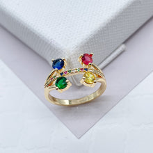 Load image into Gallery viewer, 18k Gold Filled Pink, Blue, Yellow and Green Color Cubic Zirconia Stones Ring Featuring Multicolor Micro Pave