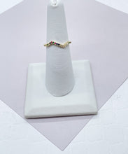 Load image into Gallery viewer, Half Eternity Chevron 18k Gold Filled Colorful Micro Pave Cubic Zirconia Ring, Dainty Stackable Band Ring