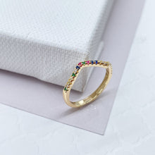 Load image into Gallery viewer, Half Eternity Chevron 18k Gold Filled Colorful Micro Pave Cubic Zirconia Ring, Dainty Stackable Band Ring