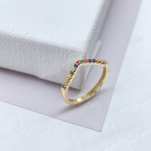 Load image into Gallery viewer, 18k Gold Filled Chevron Ring: Colorful CZ Pave Stackable Band