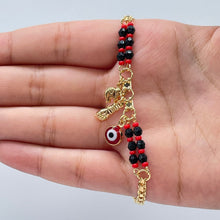 Load image into Gallery viewer, 18k Gold Filled Charm Bracelet: Figa Hand, Evil Eye, Elephant