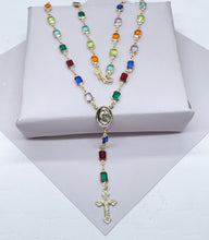Load image into Gallery viewer, Trendy 18k Gold Filled Rosary Featuring Multi Colored Acrylic And Gold