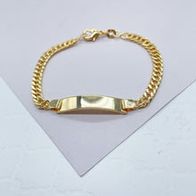 Load image into Gallery viewer, 18k Gold Filled Cuban Link ID Children’s Bracelet, Curb Chain Bar Bracelet Kids,
