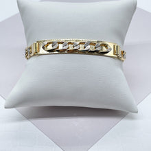 Load image into Gallery viewer, 9mm 18k Gold Filled Two Tone Unisex ID Bracelet Featuring Curb Chain Detail