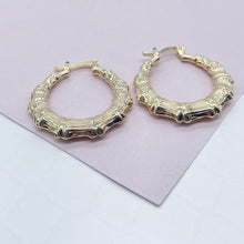 Load image into Gallery viewer, 18k Gold Filled Textured Bamboo Hoop Earrings