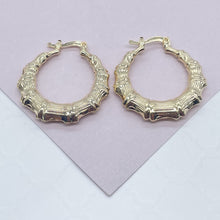 Load image into Gallery viewer, 18k Gold Filled Textured Bamboo Hoop Earrings Wholesale Jewelry Supplies