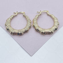 Load image into Gallery viewer, 18k Gold Filled Textured Bamboo Hoop Earrings
