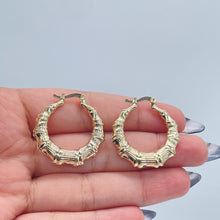 Load image into Gallery viewer, 18k Gold Filled Textured Bamboo Hoop Earrings