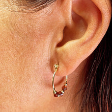 Load image into Gallery viewer, 18k Gold Filled Thin Hoop Earrings With Diamond Shape Maroon Acrylic And Mini Gold Beads