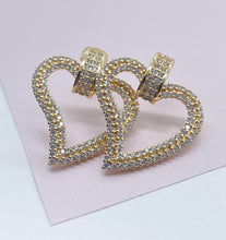 Load image into Gallery viewer, 18k Gold Filled Cubic Zirconia Heart Earrings: Hypoallergenic Party Jewelry