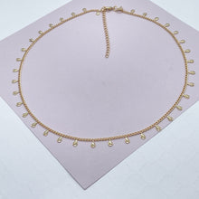 Load image into Gallery viewer, 18k Gold Filled Thin Curb Link Choker With Teardrop Fringe Charms Facing Outward