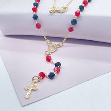 Load image into Gallery viewer, 18k Gold Filled 20” long Black and Red Beaded Rosary Style Necklace