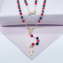 Load image into Gallery viewer, 18k Gold Filled 20” long Black and Red Beaded Rosary Style Necklace