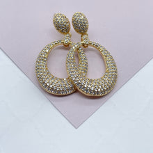 Load image into Gallery viewer, 18k Gold Filled Cubic Zirconia Oval Dangle Earrings