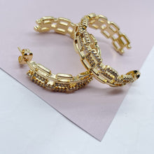 Load image into Gallery viewer, 18k Gold Filled Chain Link Hoop Earrings Featuring Cubic Zirconia, Dainty Curb