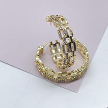 Load image into Gallery viewer, 18k Gold Filled Chain Link Hoop Earrings Featuring Cubic Zirconia, Dainty Curb