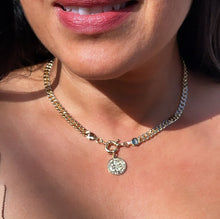 Load image into Gallery viewer, 18k Gold Filled 6mm Cuban Link Choker Featuring Large Chunky Spring Ring And St Benedict Charm Supplies Design