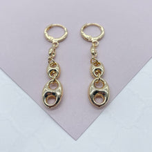 Load image into Gallery viewer, 18k Gold Filled Three Mariner Link Dangling Earrings In A Leverback Jewelry