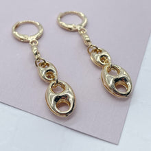 Load image into Gallery viewer, 18k Gold Filled Three Mariner Link Dangling Earrings In A Leverback Jewelry