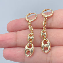 Load image into Gallery viewer, 18k Gold Filled Three Mariner Link Dangling Earrings In A Leverback Jewelry