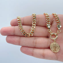 Load image into Gallery viewer, 18k Gold Filled 6mm Cuban Link Choker Featuring Large Chunky Spring Ring And St Benedict Charm Supplies Design