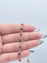 Load image into Gallery viewer, 18k Gold Filled Red and Black Bead Charm Anklet Bracelet Featuring 17 Tiny Crosses