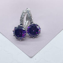 Load image into Gallery viewer, Elegant 18k Silver Filled 9mm Colorful Zirconia Lever Back Earrings Featuring Clear CZ Details