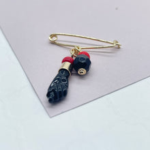 Load image into Gallery viewer, 18k Gold Filled Simulated Azabache Stone Safety Pin Babe Protection Good Luck tune Supplies