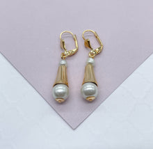 Load image into Gallery viewer, 18k Gold Filled Dangling Earring With Simulated Pearl Ball Attached To The Bottom