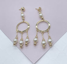 Load image into Gallery viewer, 18k Gold Filled Boho Dreamcatcher Inspire Design Dangle Earrings Featuring Details in Simulated Pearl Jewelry
