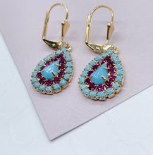 Load image into Gallery viewer, 18k Gold Filled Turquoise Drop Earrings: Magenta Pink Leverback Jewelry
