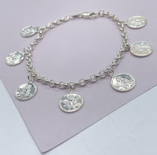 Load image into Gallery viewer, Silver Filled Angel Charm Rolo Bracelet Featuring Seven Angel Medals