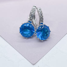 Load image into Gallery viewer, Elegant 18k Silver Filled 9mm Colorful Zirconia Lever Back Earrings Featuring Clear CZ Details