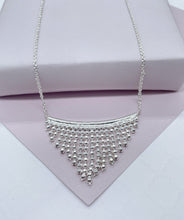 Load image into Gallery viewer, 18k Gold Filled Boho Chain Necklace Fringe Dangling Beads, Mesh Inverted Gold Triangle, ,