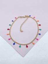 Load image into Gallery viewer, 18k Gold Filled Little Colorful Enamel Tear Drop Charms Set Necklace and Bracelet Supplies