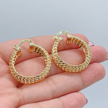 Load image into Gallery viewer, 18K GoldFilled Three Row Cuban Link 1.5” Diameter Hoop Earrings Size 40mm