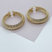 Load image into Gallery viewer, 18K GoldFilled Three Row Cuban Link 1.5” Diameter Hoop Earrings Size 40mm