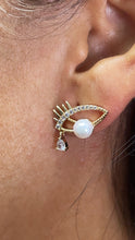 Load image into Gallery viewer, 18k Gold Filled Evil Eye Earrings: Pearl & Cubic Zirconia