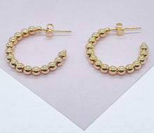 Load image into Gallery viewer, 18k Gold Filled Ball Beaded C Hoop Earring Available Small, Medium and Large