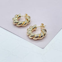 Load image into Gallery viewer, 18k Gold Filled Croissant 20mm Twisted Pushback Open Hoop Earring C-Hoop