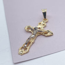 Load image into Gallery viewer, 18k Gold Filled Textured Crucifix Cross Featuring Image Of Jesus Christ in