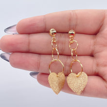 Load image into Gallery viewer, 18k Gold Filled Rough Matte Flat Heart Dangling Earrings