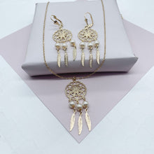 Load image into Gallery viewer, 18k Gold Filled Dream Catcher Jewelry Set With Earrings And Necklace Featuring Pearls Details