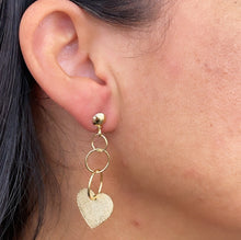 Load image into Gallery viewer, 18k Gold Filled Rough Matte Flat Heart Dangling Earrings