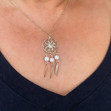 Load image into Gallery viewer, 18k Gold Filled Dream Catcher Jewelry Set With Earrings And Necklace Featuring Pearls Details
