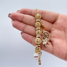Load image into Gallery viewer, 18k Gold Filled Lucky Charms Featuring Hamsa Clover Elephant Chili Pearl Peace Sign