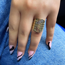 Load image into Gallery viewer, Large 18k Gold Filled Geometric Patterned Tri-Color Ring Wholesale Jewelry