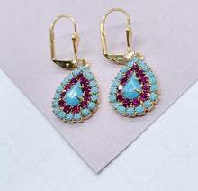 Load image into Gallery viewer, 18k Gold Filled Turquoise Drop Earrings: Magenta Pink Leverback Jewelry